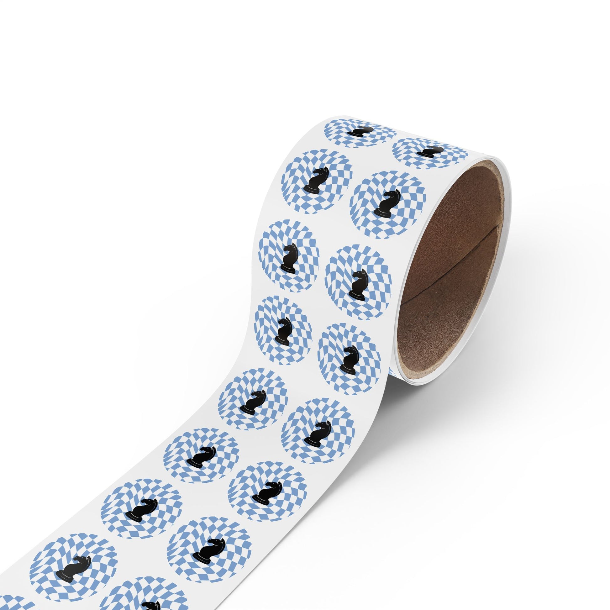 Chess Knight Sticker Rolls - Unique Blue Checkered Design for Game Lovers