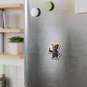 Cute Bear Die-Cut Magnet - Adorable Teddy Holding a Trophy