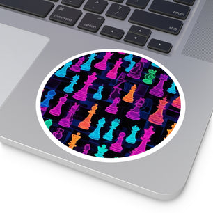 Vibrant Chess Pieces Round Stickers - Indoor/Outdoor Decor