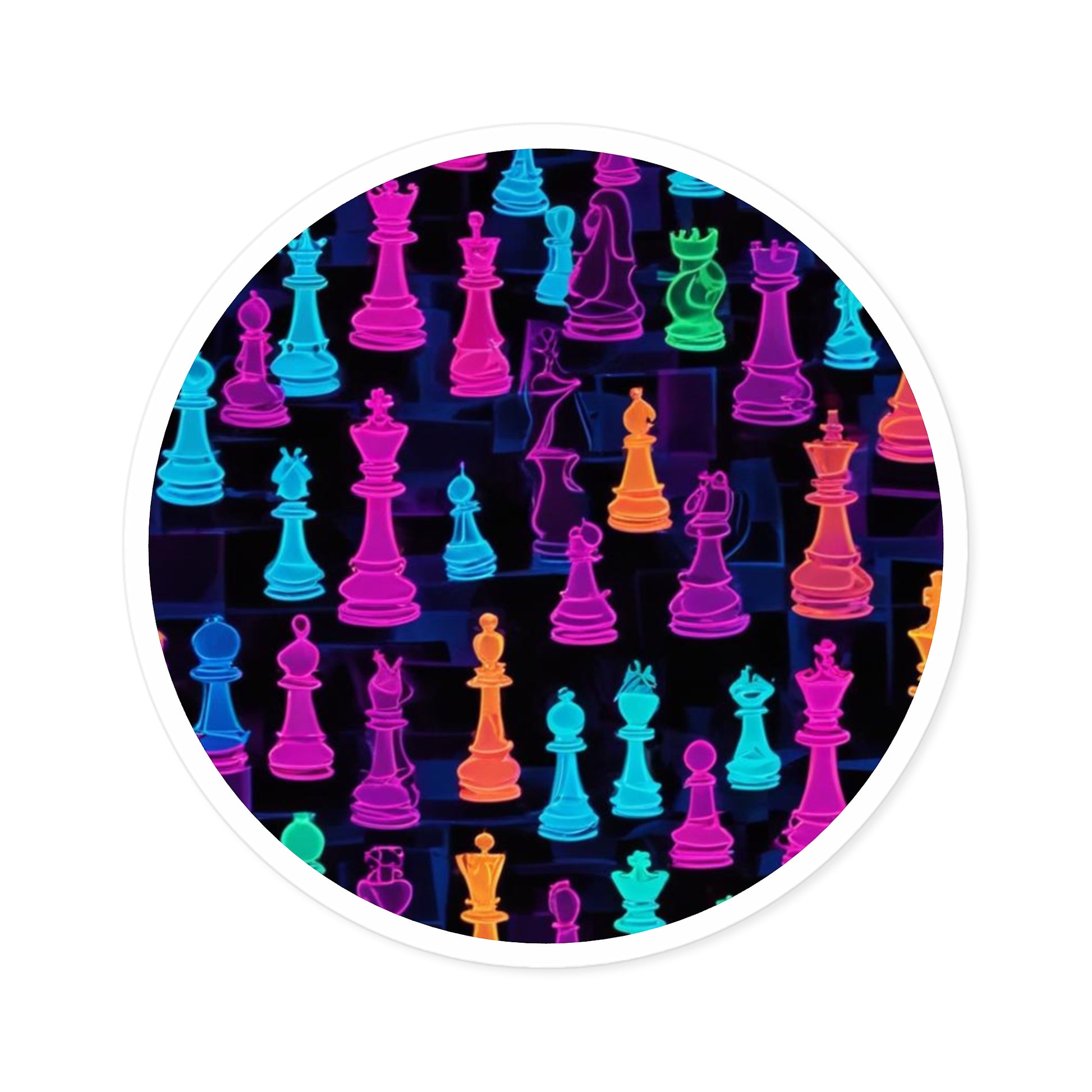 Vibrant Chess Pieces Round Stickers - Indoor/Outdoor Decor