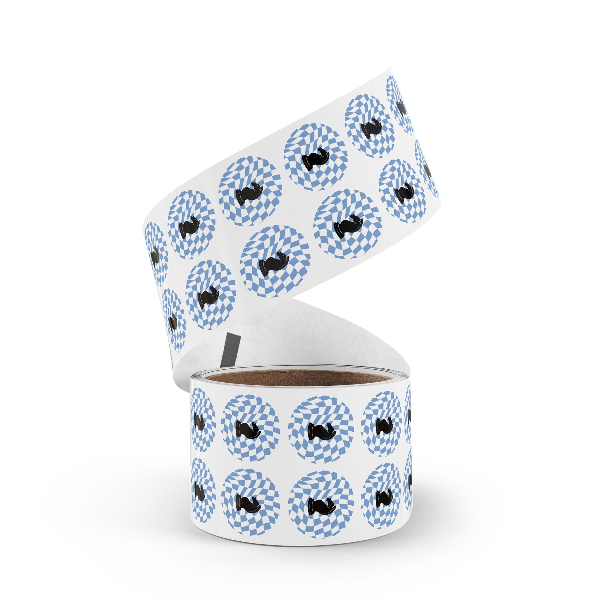 Chess Knight Sticker Rolls - Unique Blue Checkered Design for Game Lovers