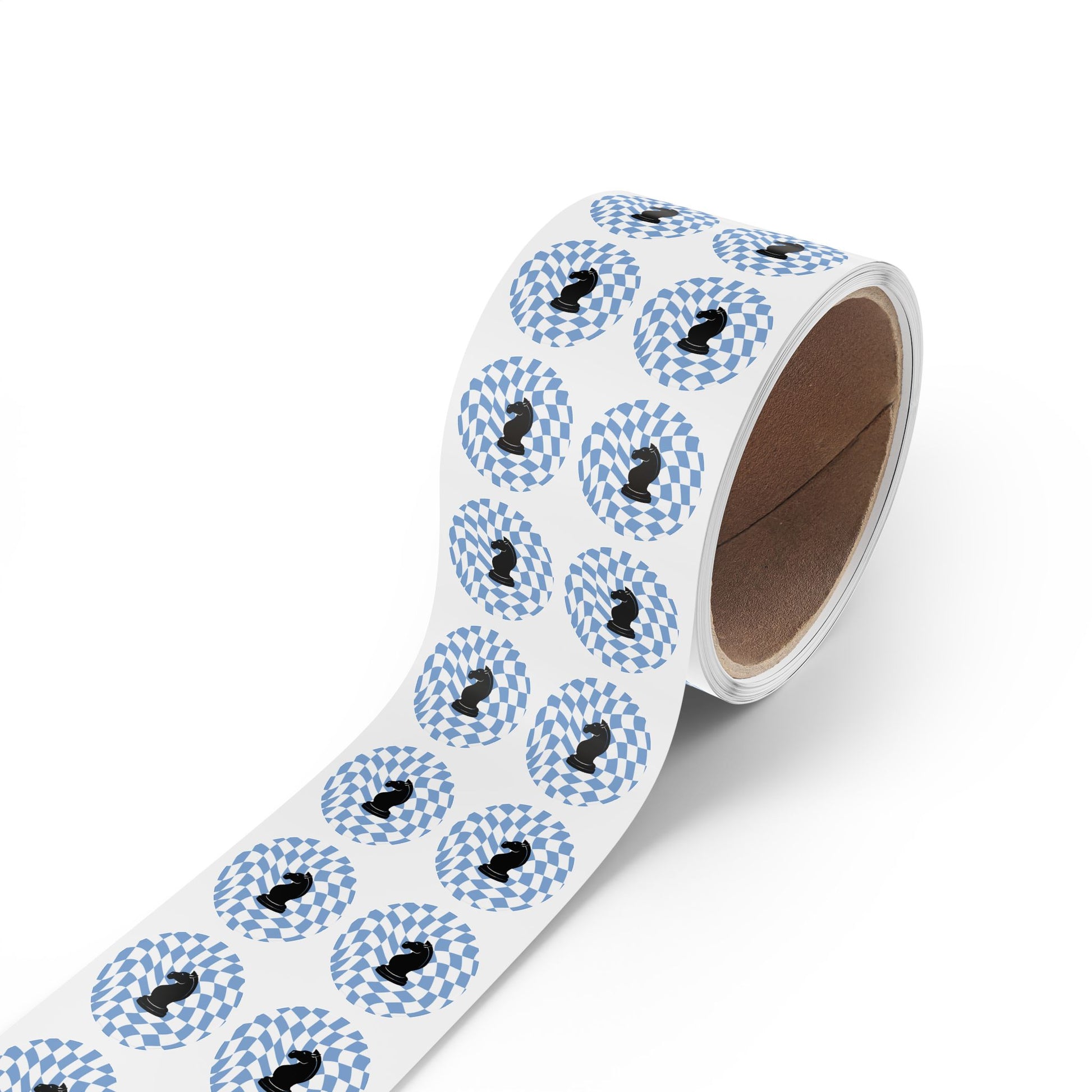Chess Knight Sticker Rolls - Unique Blue Checkered Design for Game Lovers