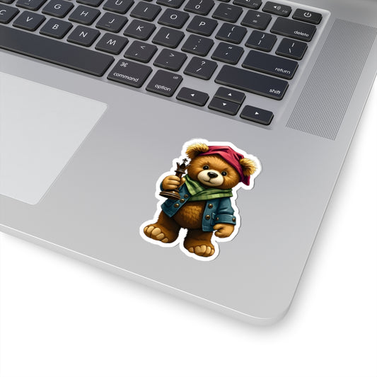 Adorable Bear Chess Player Kiss-Cut Stickers - Perfect for Kids & Family!