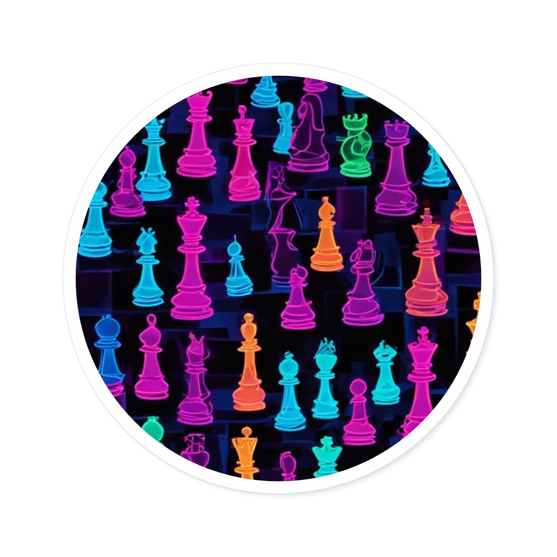 Vibrant Chess Pieces Round Stickers - Indoor/Outdoor Decor