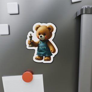 Cute Bear Die-Cut Magnet - Adorable Teddy Holding a Trophy