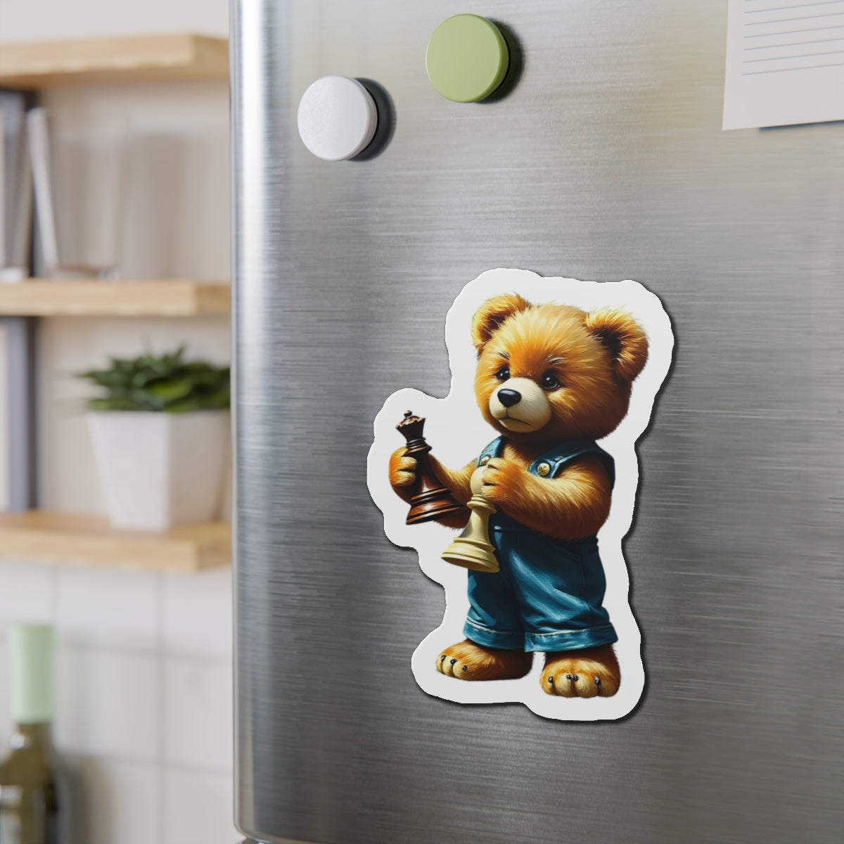 Cute Chess Bear Die-Cut Magnet - Fun Home Decor for Chess Lovers