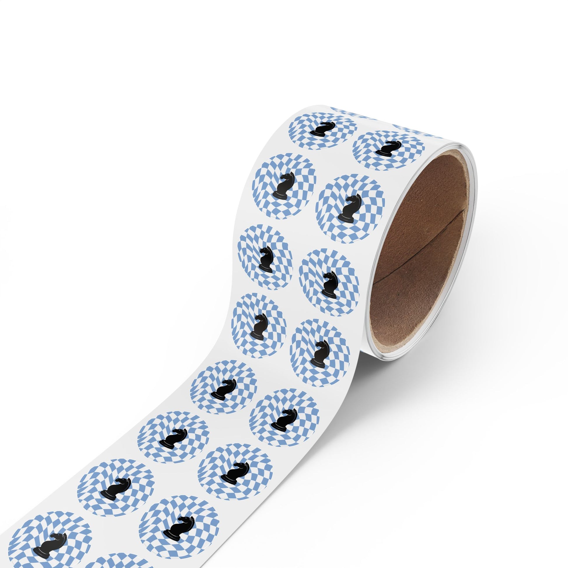 Chess Knight Sticker Rolls - Unique Blue Checkered Design for Game Lovers